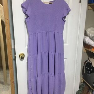 Lavender Smocked Bodice Maxi Dress with Flutter Sleeves